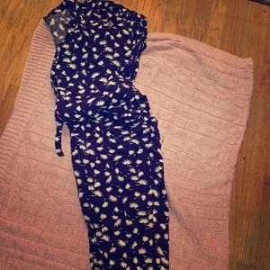 Gently worn navy blue and dandelion jumpsuit